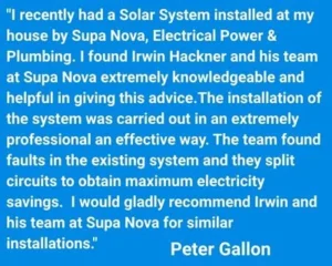 Customer testimonial from Peter Gallon about a solar installation